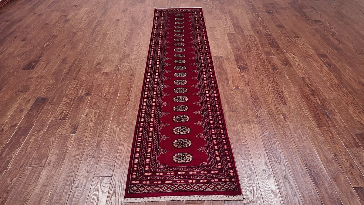 Load video: Red Bokhara Hand Knotted Wool Runner Rug - 2' 7" X 10' 3"