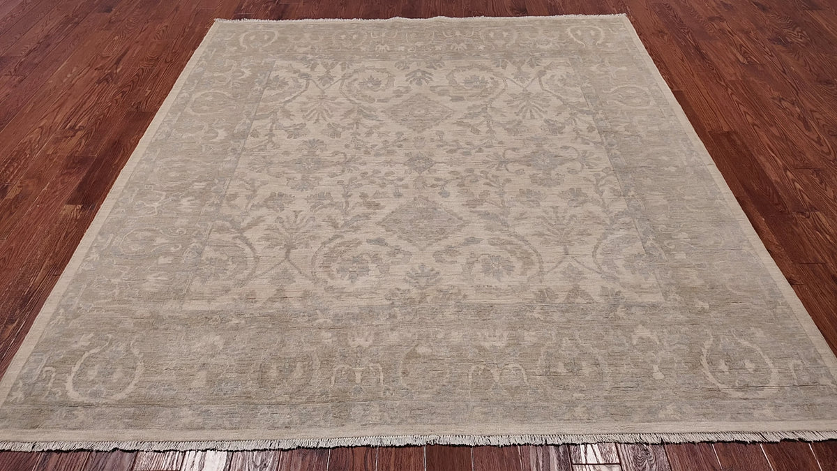 Load video: Ivory Square Turkish Oushak Washed Out Handmade Wool Rug - 8' 0" X 8' 0"