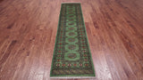 Green Bokhara Handmade Wool Runner Rug - 2' 6" X 9' 9"