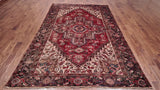 Red Vintage Persian Heriz Serapi Handmade Wool Rug - 7' 1" X 10' 5"