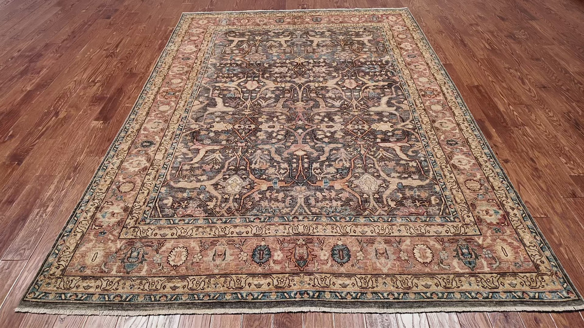 Load video: Grey Persian Antique Finish Zero Pile Handmade Wool Rug - 7' 9" X 10' 3"