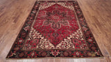 Red Vintage Persian Heriz Serapi Handmade Wool Rug - 6' 7" X 9' 3"