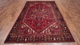 Red Vintage Persian Heriz Serapi Handmade Wool Rug - 6' 10" X 9' 11"