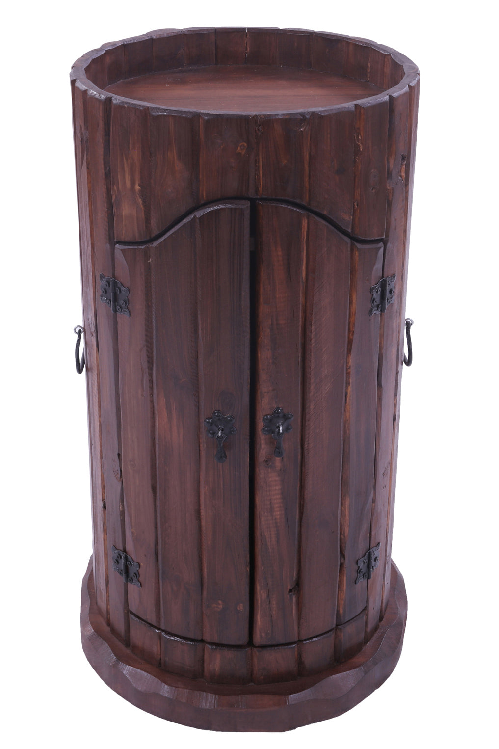 Reclaimed Wood Handcrafted Barrel Bar with 9 Bottle Wine Hutch Mini Bar - Golden Nile