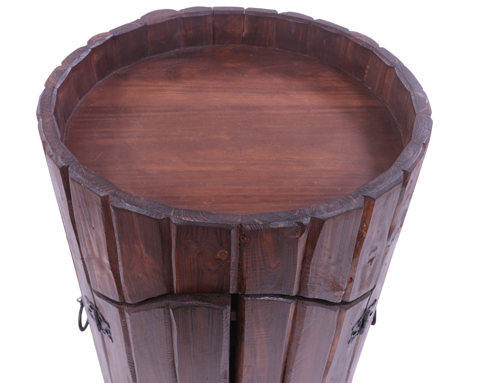 Reclaimed Wood Handcrafted Barrel Bar with 9 Bottle Wine Hutch Mini Bar - Golden Nile