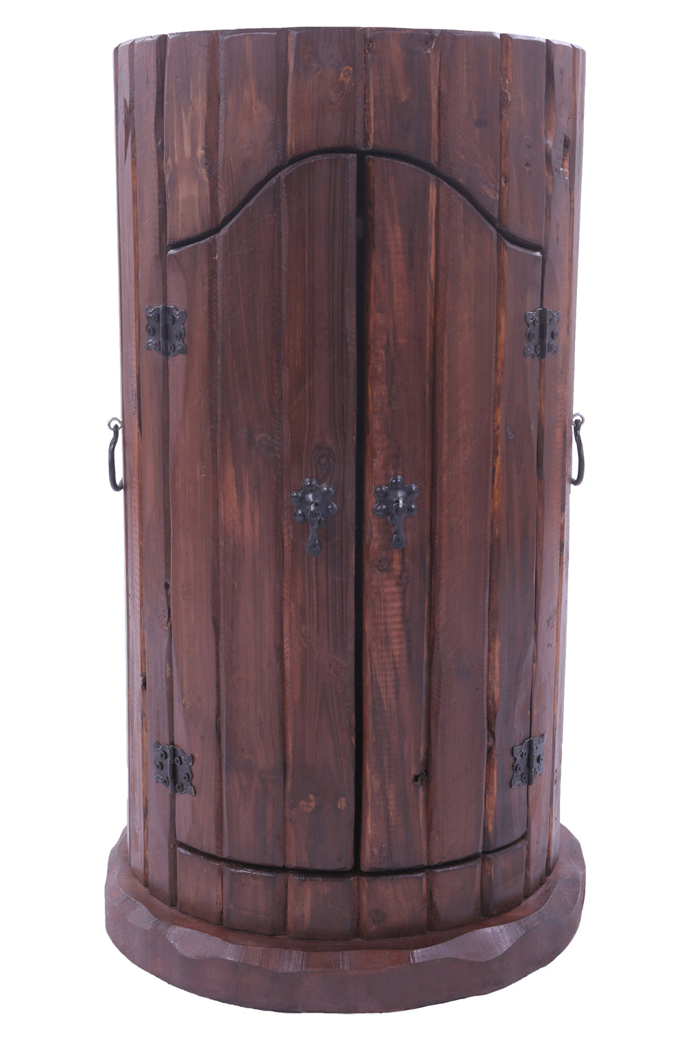 Reclaimed Wood Handcrafted Barrel Bar with 9 Bottle Wine Hutch Mini Bar - Golden Nile