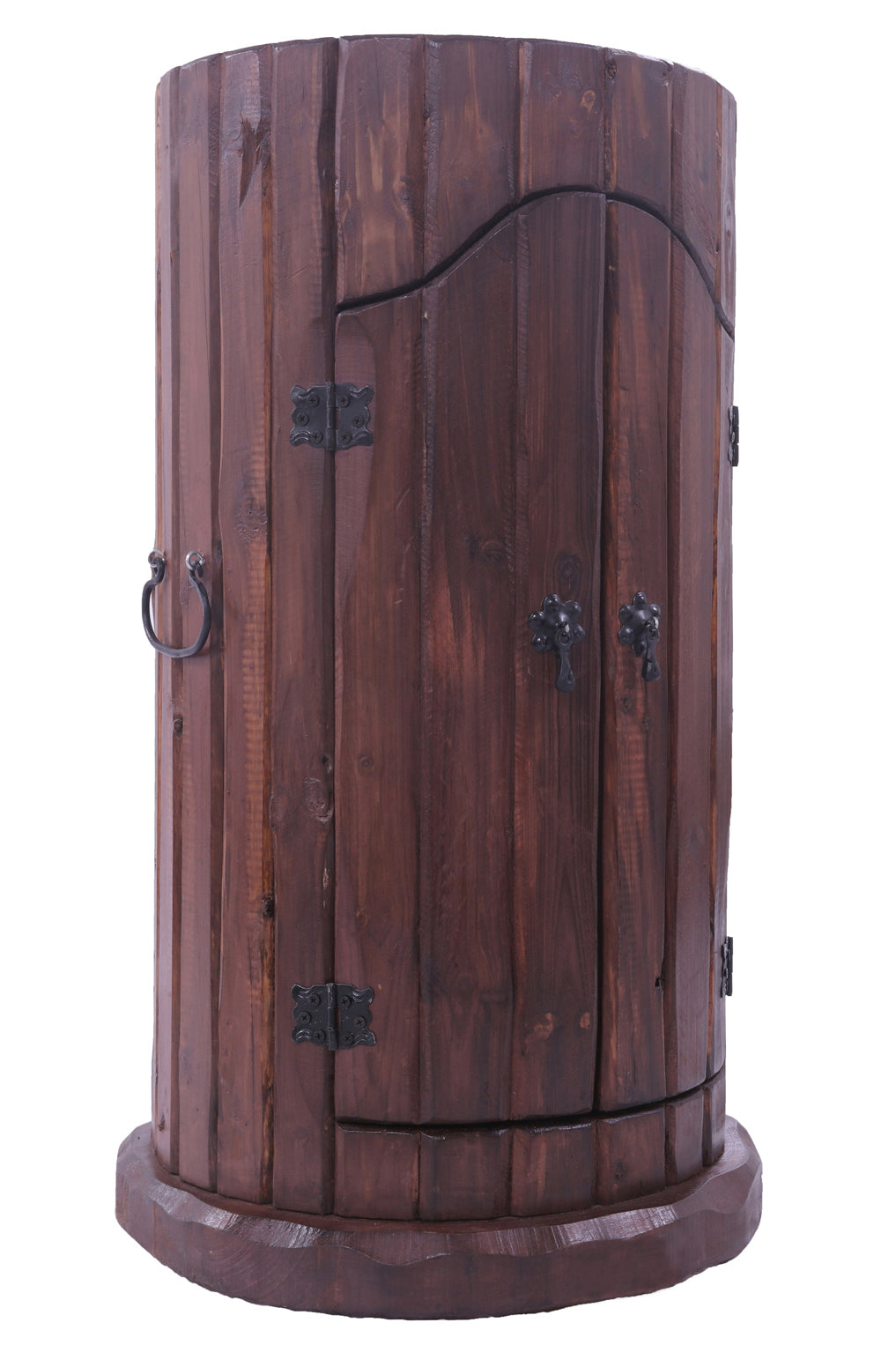 Reclaimed Wood Handcrafted Barrel Bar with 9 Bottle Wine Hutch Mini Bar - Golden Nile