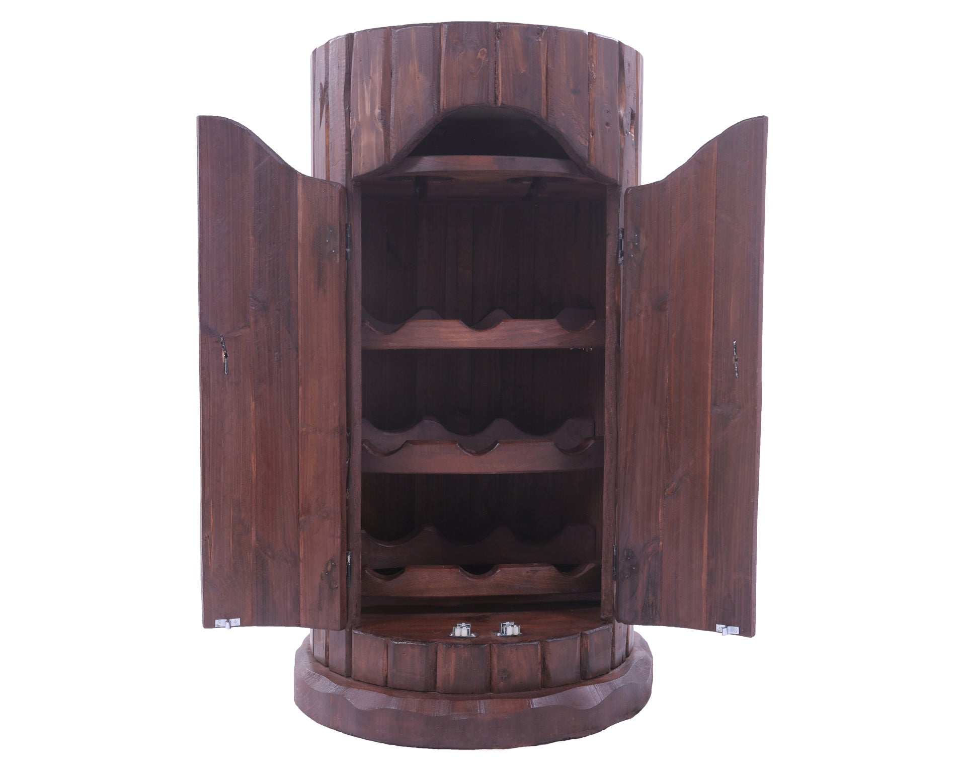 Reclaimed Wood Handcrafted Barrel Bar with 9 Bottle Wine Hutch Mini Bar - Golden Nile