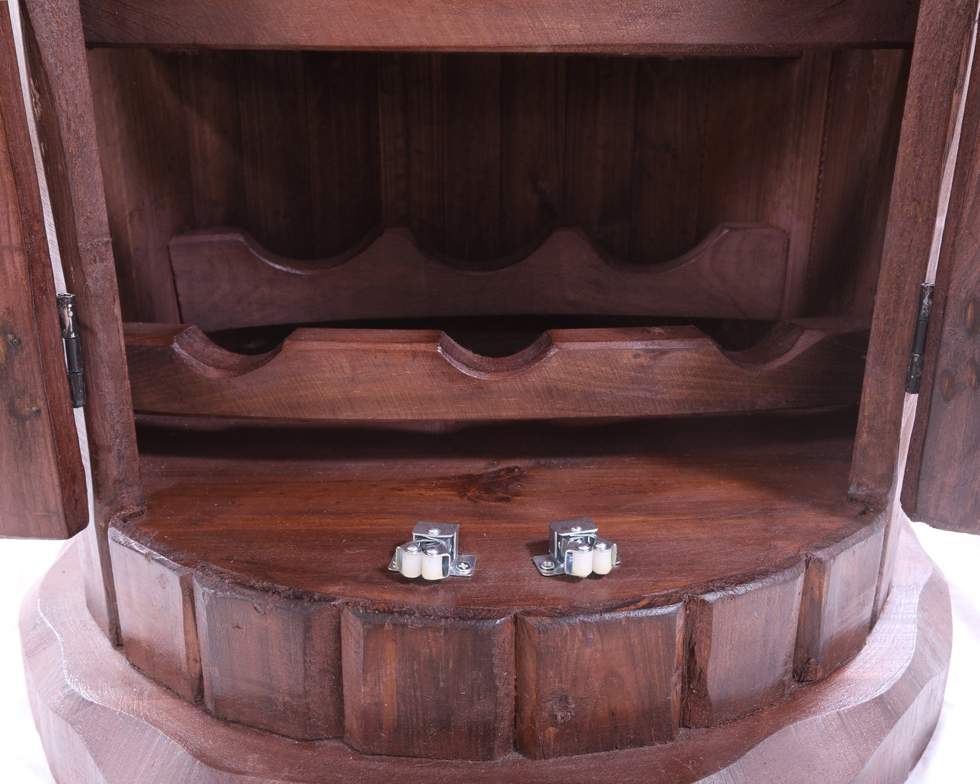 Reclaimed Wood Handcrafted Barrel Bar with 9 Bottle Wine Hutch Mini Bar - Golden Nile