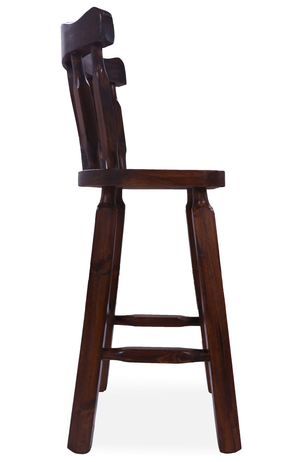 Reclaimed Wood Bar & Counter Stool - Handcarved Back Sunflower - Golden Nile