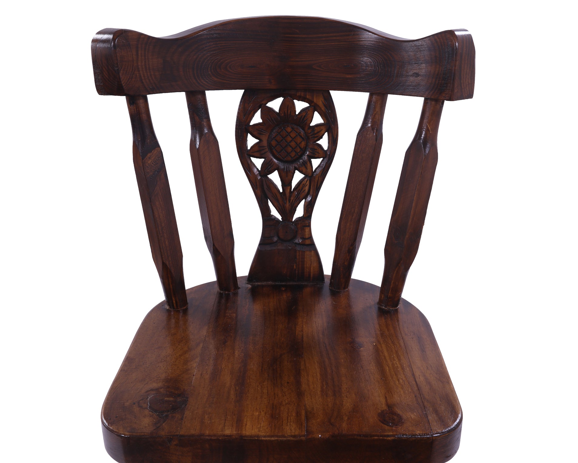 Reclaimed Wood Bar & Counter Stool - Handcarved Back Sunflower - Golden Nile