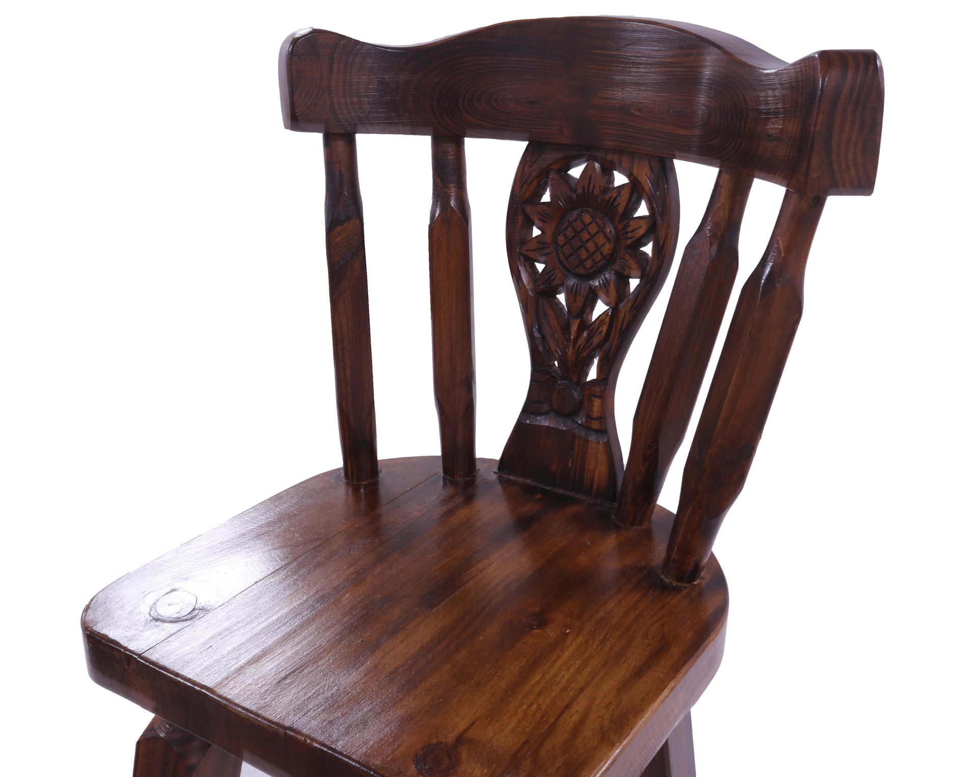 Reclaimed Wood Bar & Counter Stool - Handcarved Back Sunflower - Golden Nile