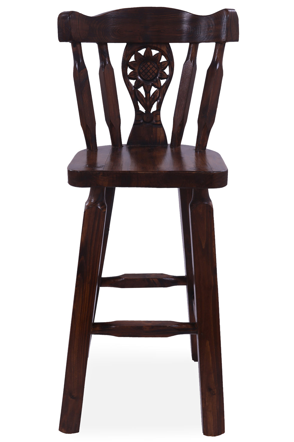 Reclaimed Wood Bar & Counter Stool - Handcarved Back Sunflower - Golden Nile