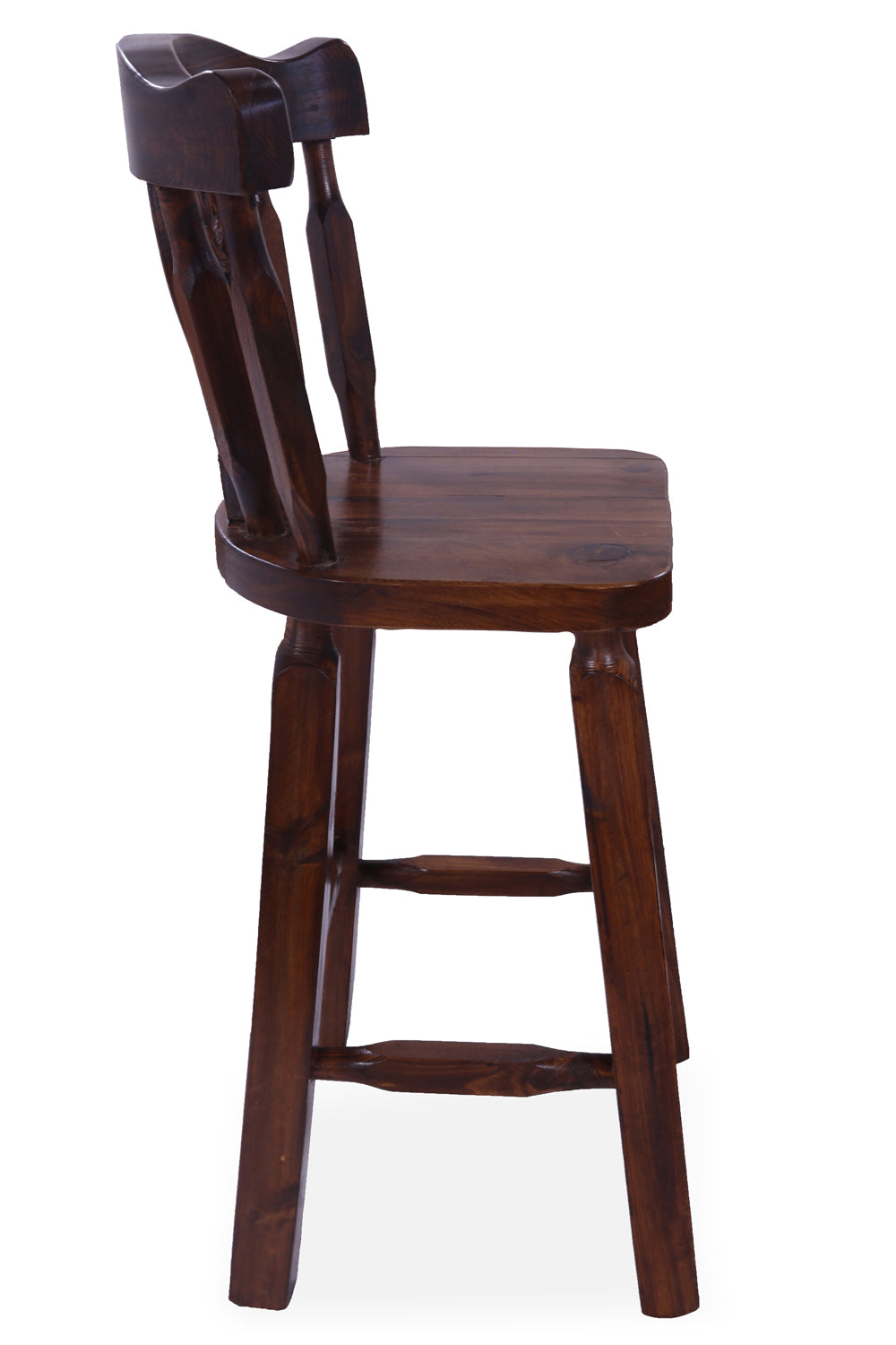 Reclaimed Wood Bar & Counter Stool - Handcarved Back Sunflower - Golden Nile