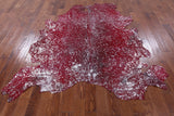 Metallic Silver Dyed Red Cowhide Hairhide Rug - 6' 6" X 7' 5" - Golden Nile