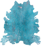 Metallic Silver Dyed Turquoise Cowhide Hairhide Rug - 7' X 8' 3" - Golden Nile