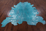 Metallic Silver Dyed Turquoise Cowhide Hairhide Rug - 7' X 8' 3" - Golden Nile