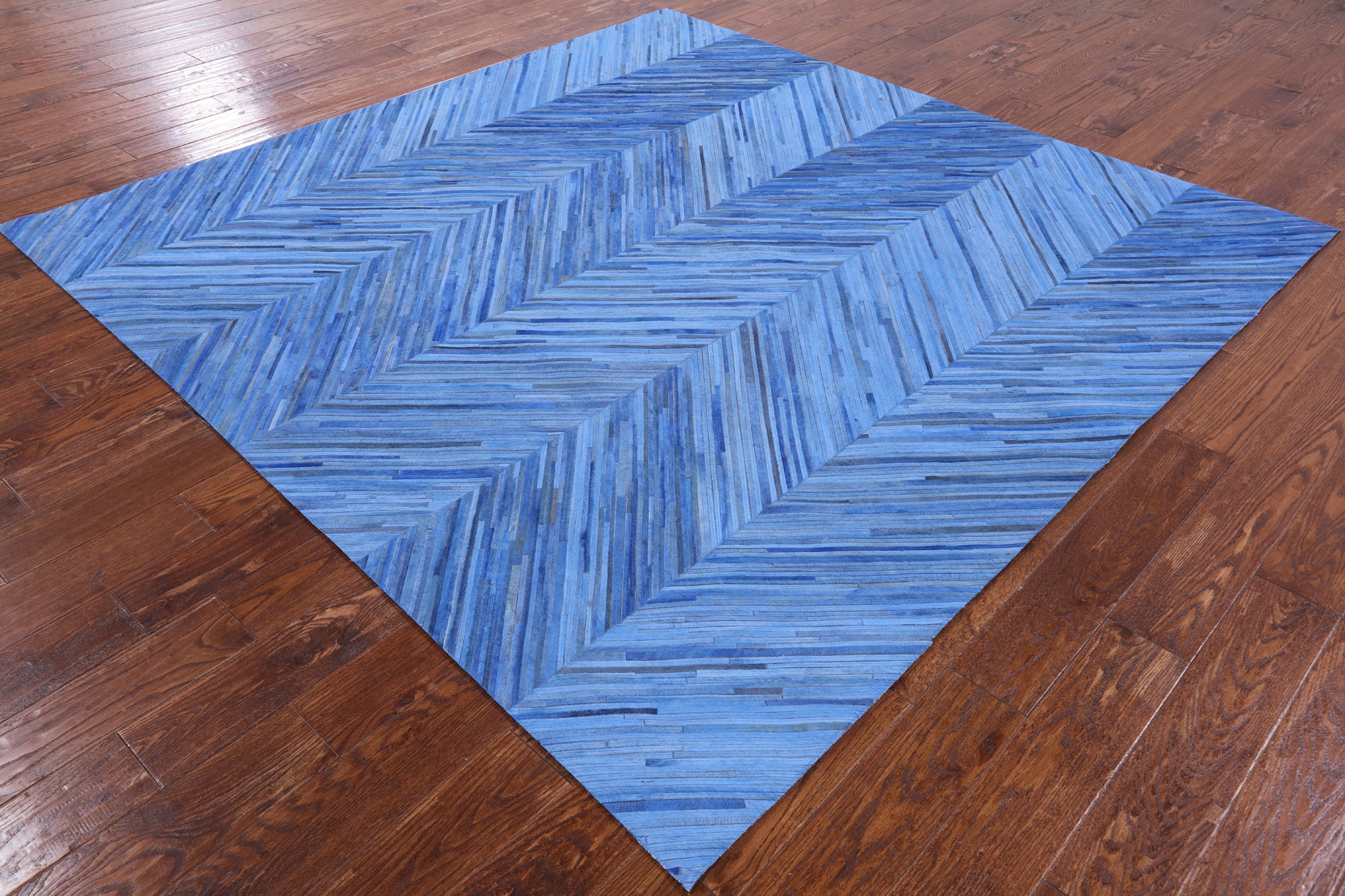 Square Cowhide Hand Stitched Patchwork Rug - 7' 4" X 7' 5" - Golden Nile
