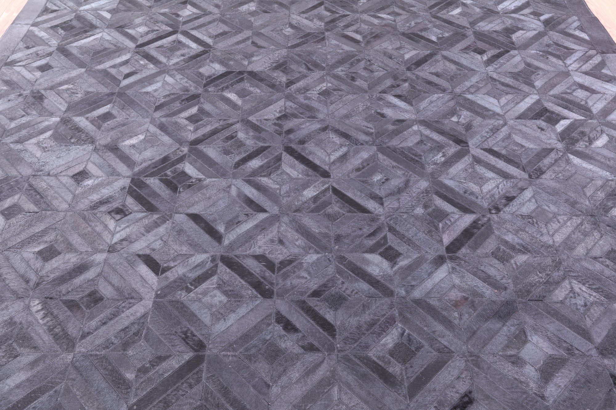 Black Square Natural Cowhide Hand Stitched Patchwork Rug - 8' 0" X 8' 0" - Golden Nile