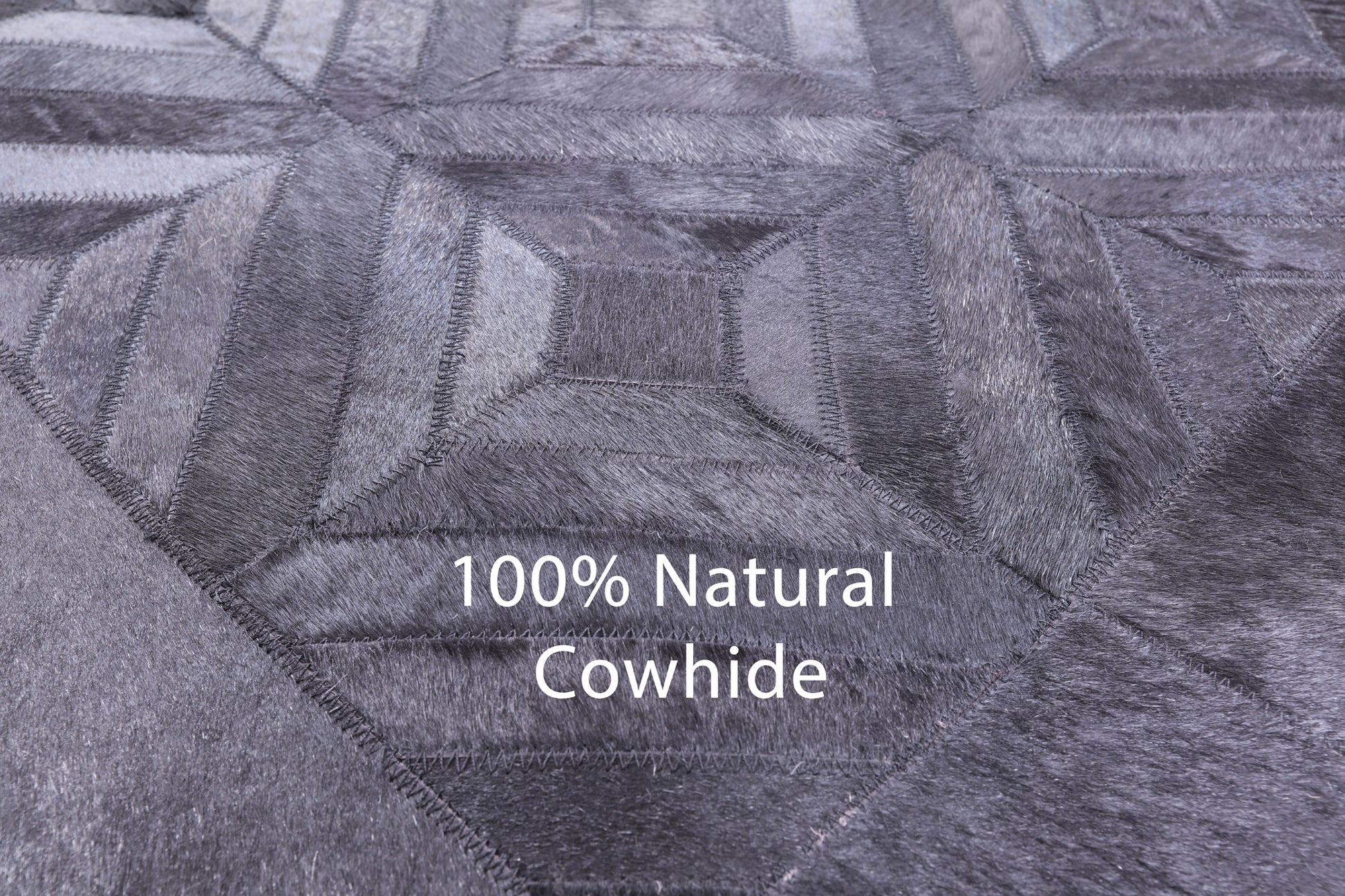 Black Square Natural Cowhide Hand Stitched Patchwork Rug - 8' 0" X 8' 0" - Golden Nile