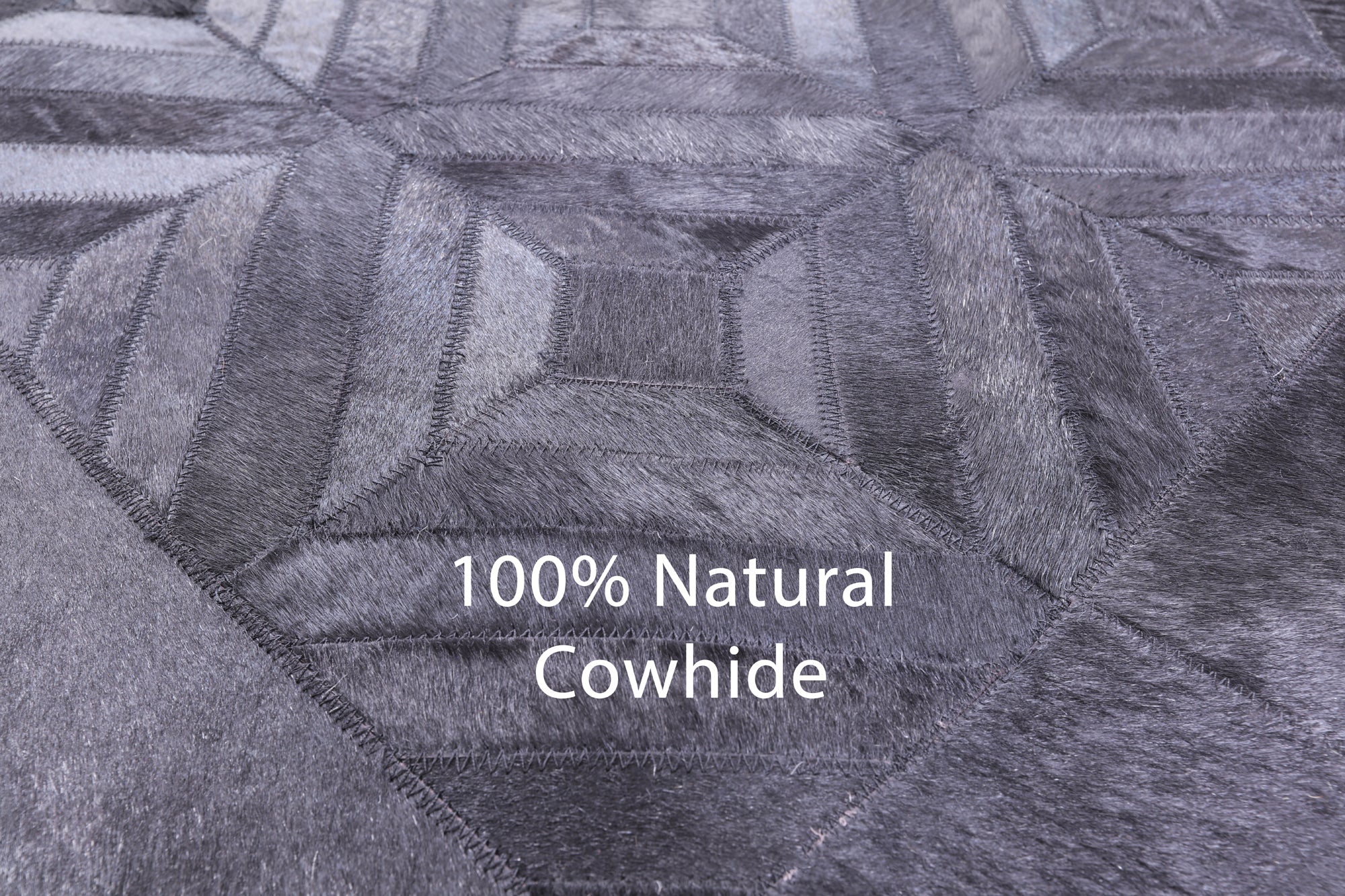 Black Square Natural Cowhide Hand Stitched Patchwork Rug - 8' 0" X 8' 0" - Golden Nile