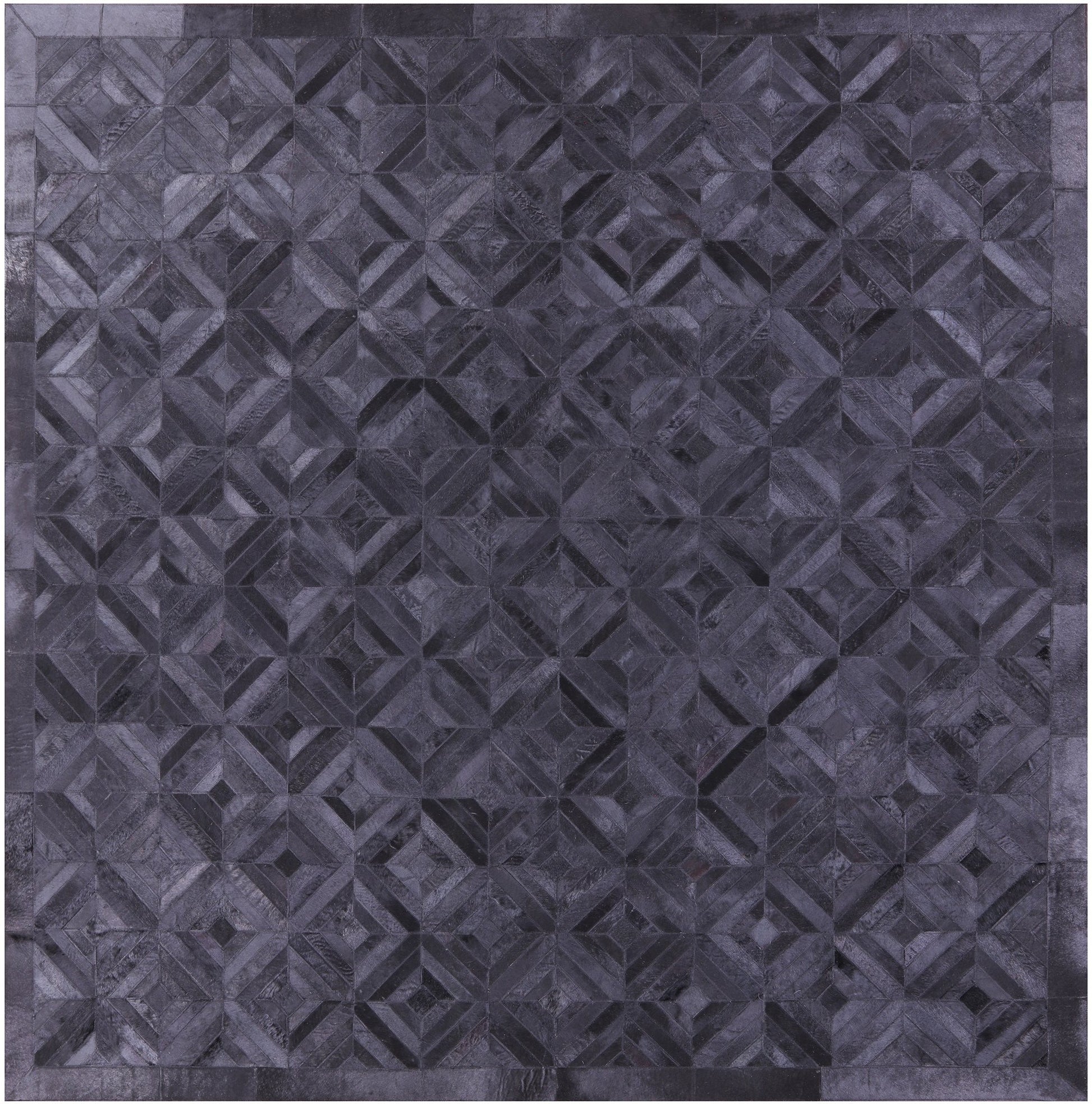 Black Square Natural Cowhide Hand Stitched Patchwork Rug - 8' 0" X 8' 0" - Golden Nile