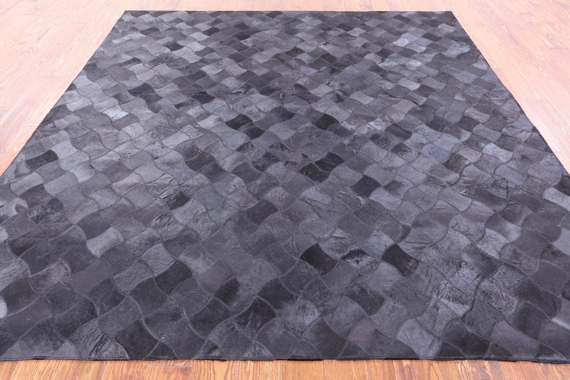 Black Square Natural Cowhide Hand Stitched Patchwork Rug - 8' 0" X 8' 0" - Golden Nile