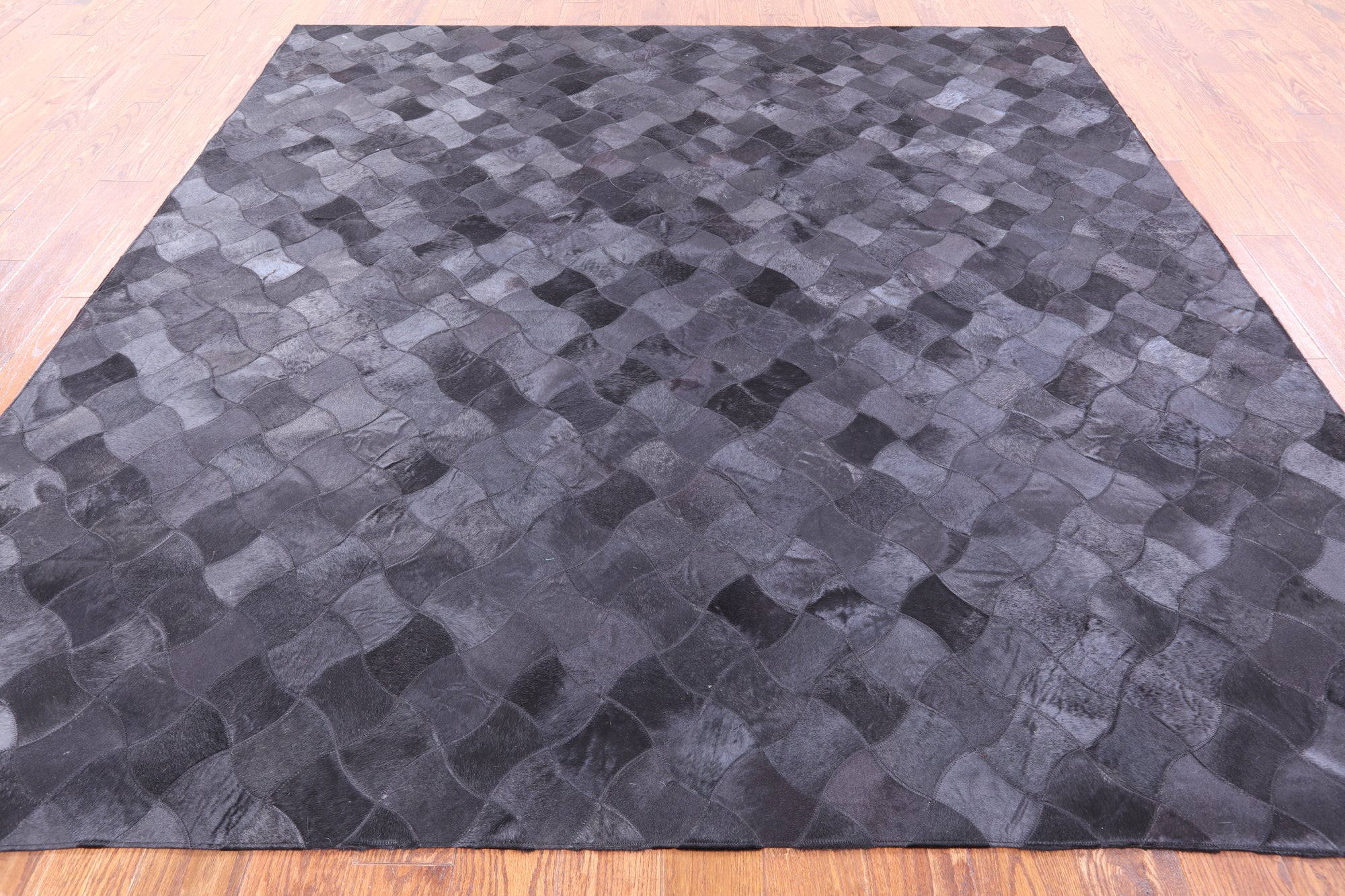 Black Square Natural Cowhide Hand Stitched Patchwork Rug - 8' 0" X 8' 0" - Golden Nile