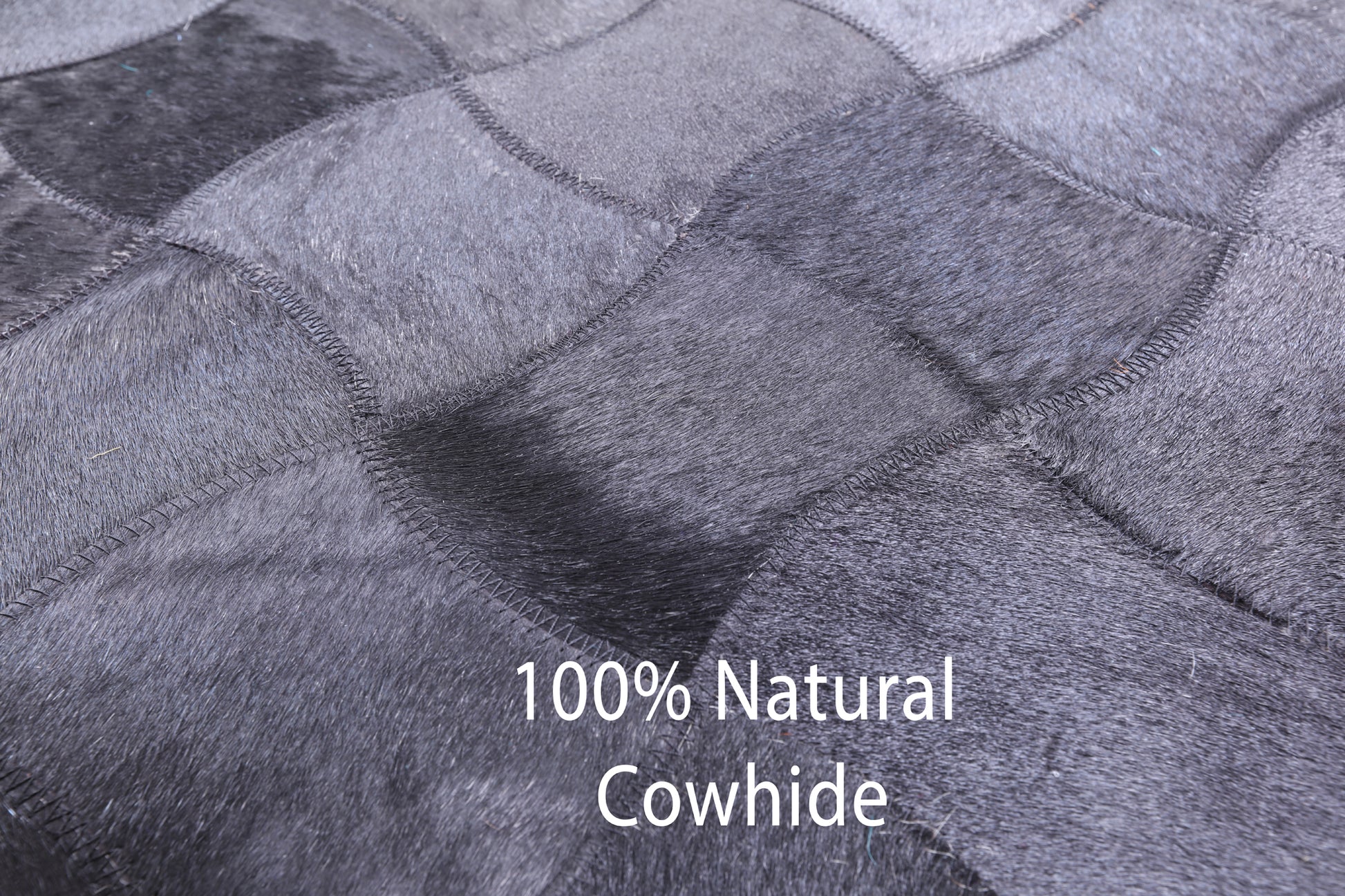 Black Square Natural Cowhide Hand Stitched Patchwork Rug - 8' 0" X 8' 0" - Golden Nile