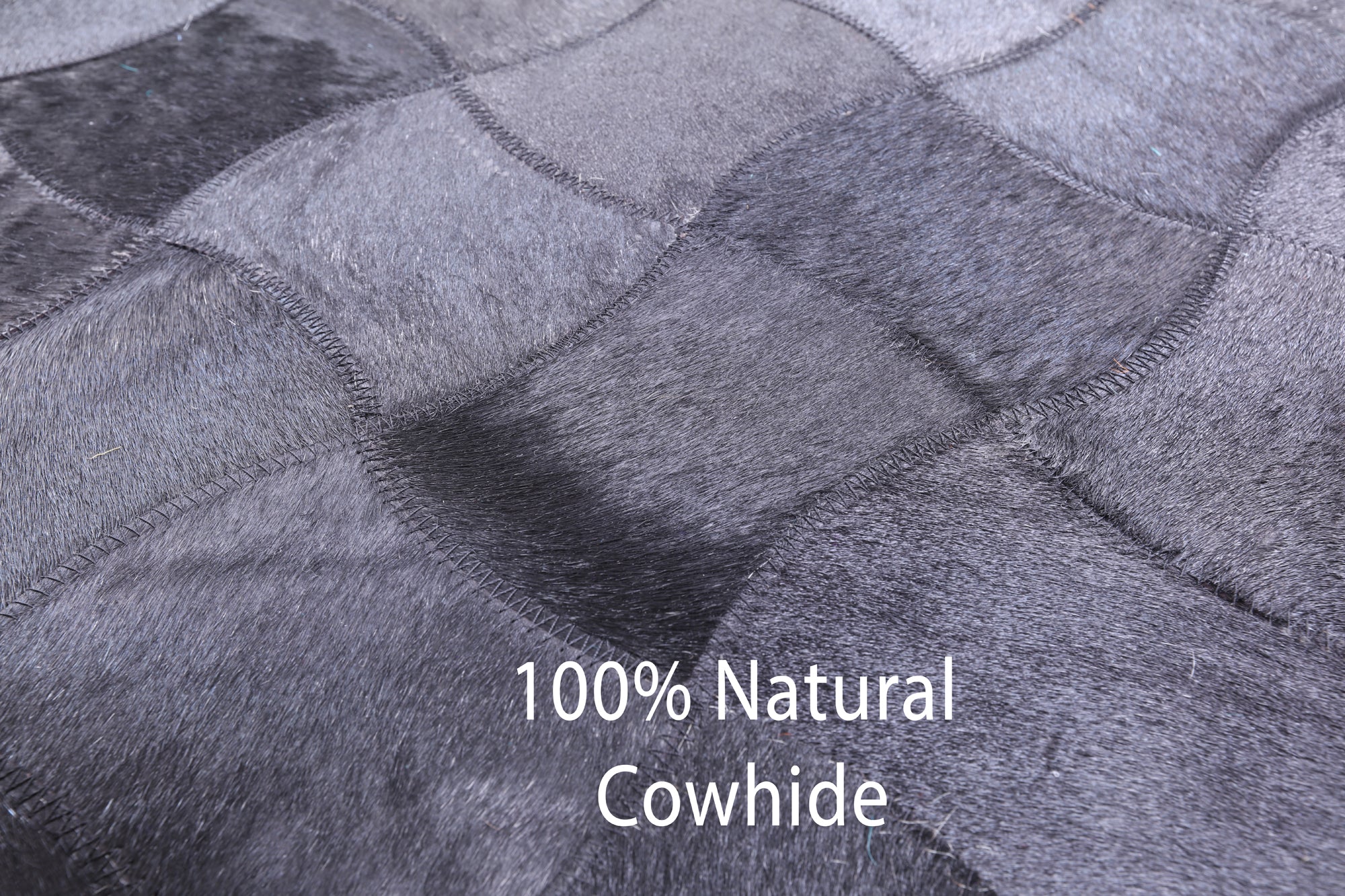 Black Square Natural Cowhide Hand Stitched Patchwork Rug - 8' 0" X 8' 0" - Golden Nile