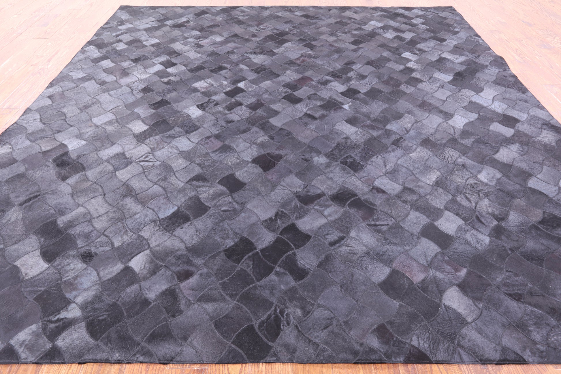 Black Square Natural Cowhide Hand Stitched Patchwork Rug - 10' 0" X 10' 0" - Golden Nile