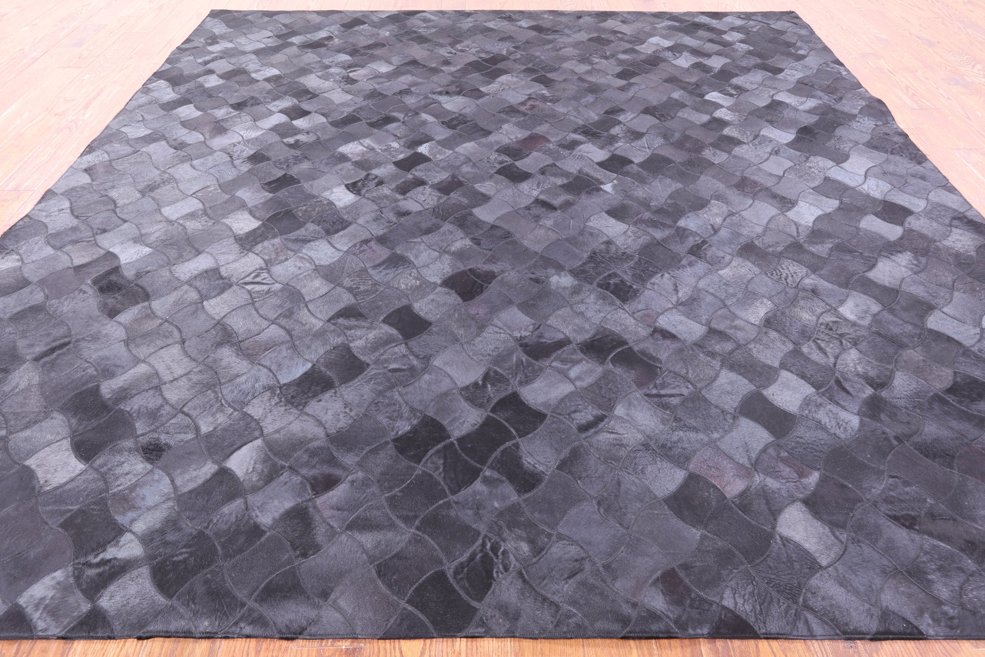 Black Square Natural Cowhide Hand Stitched Patchwork Rug - 10' 0" X 10' 0" - Golden Nile