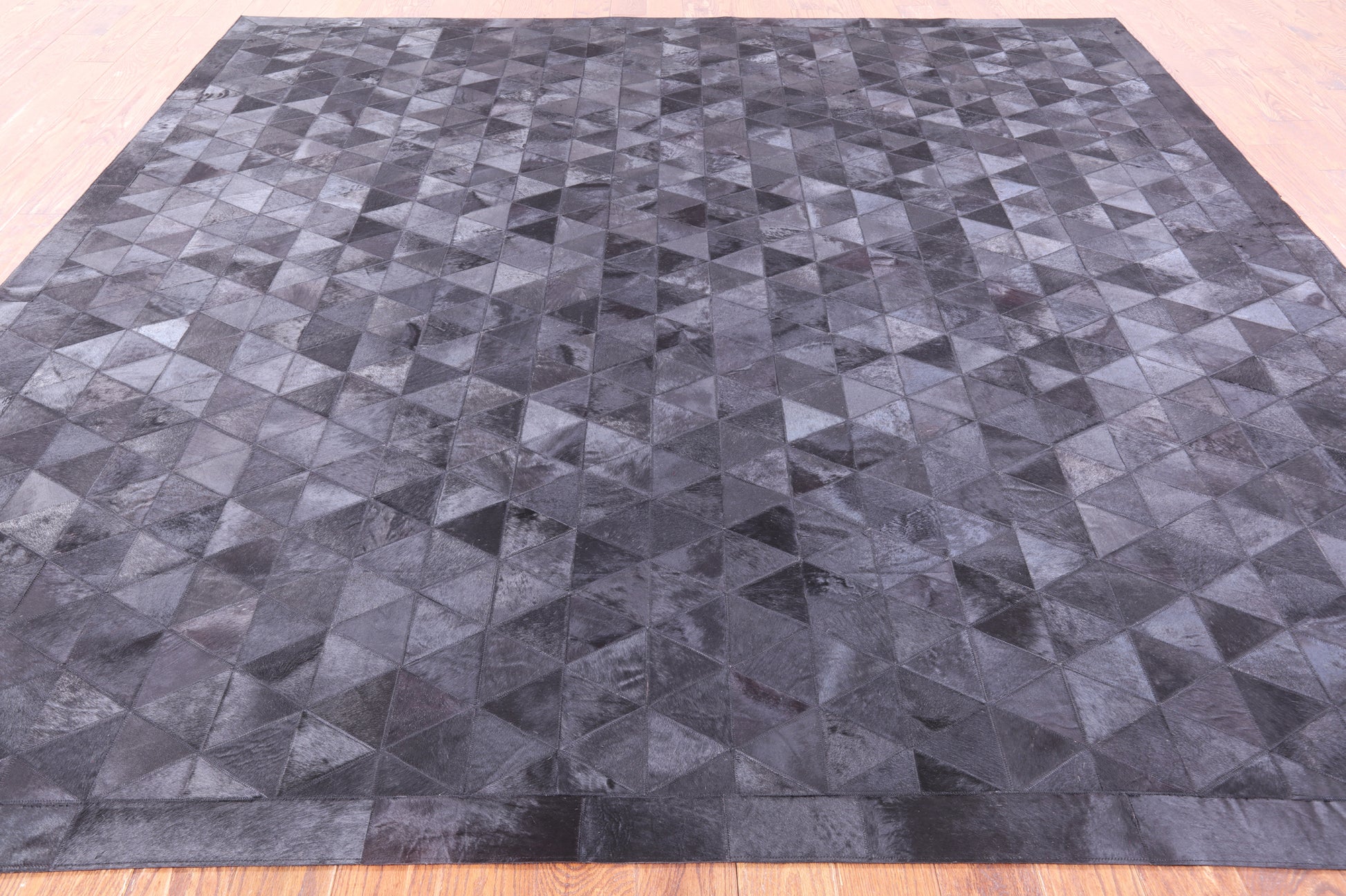 Black Square Natural Cowhide Hand Stitched Patchwork Rug - 10' 0" X 10' 0" - Golden Nile