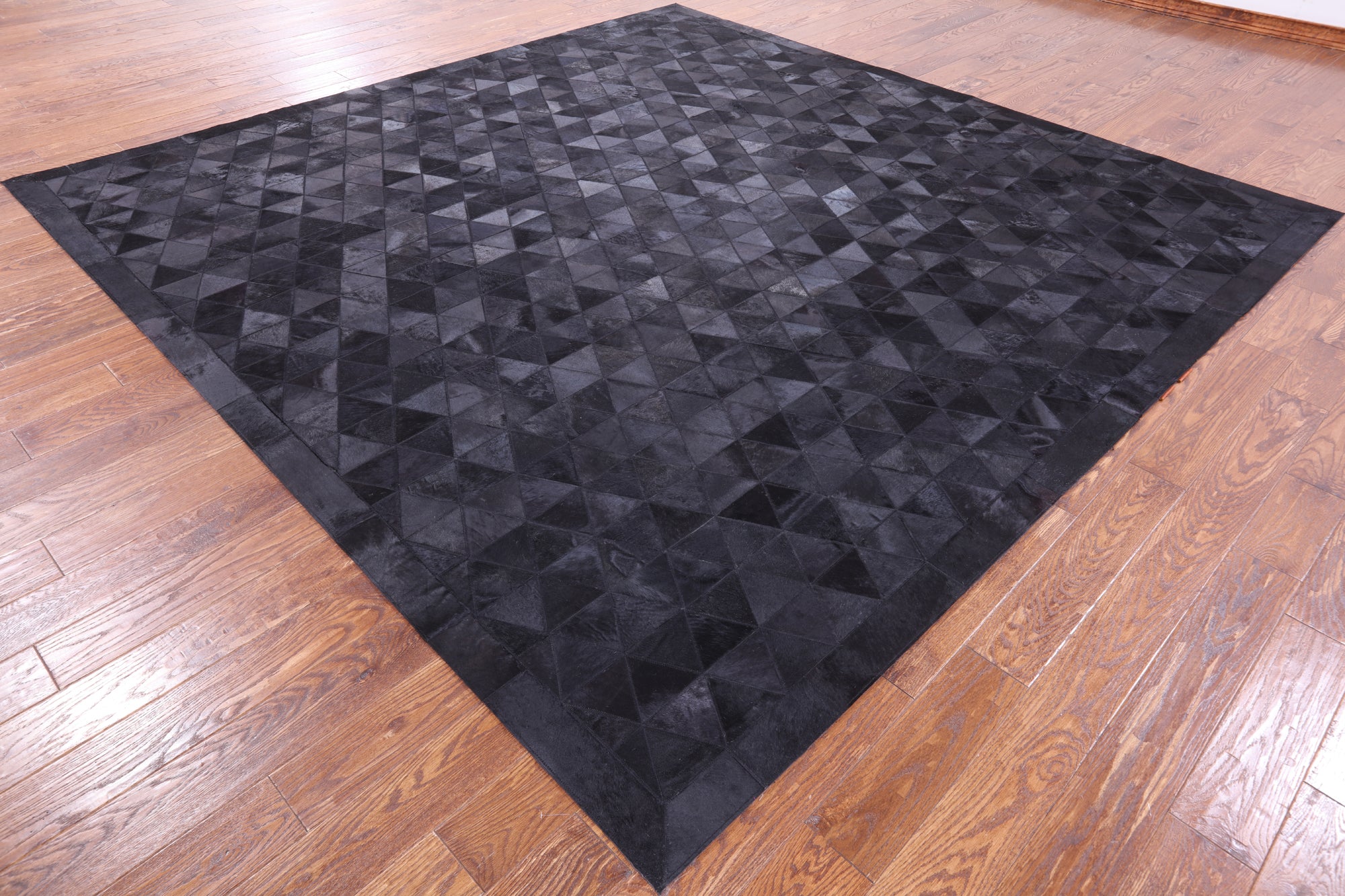 Black Square Natural Cowhide Hand Stitched Patchwork Rug - 10' 0" X 10' 0" - Golden Nile