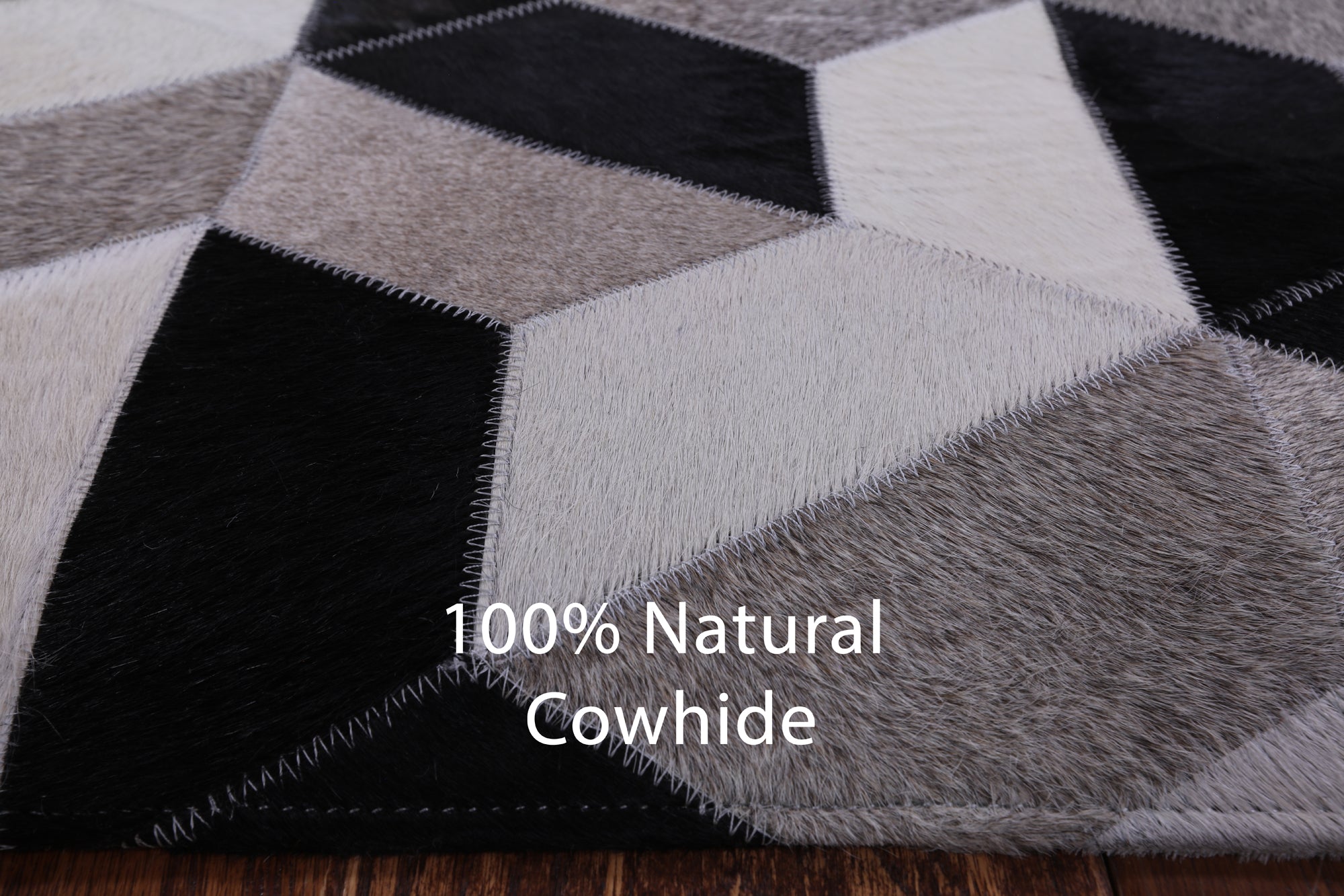 Square Natural Cowhide Hand Stitched Patchwork Rug - 7' 0" X 7' 0" - Golden Nile