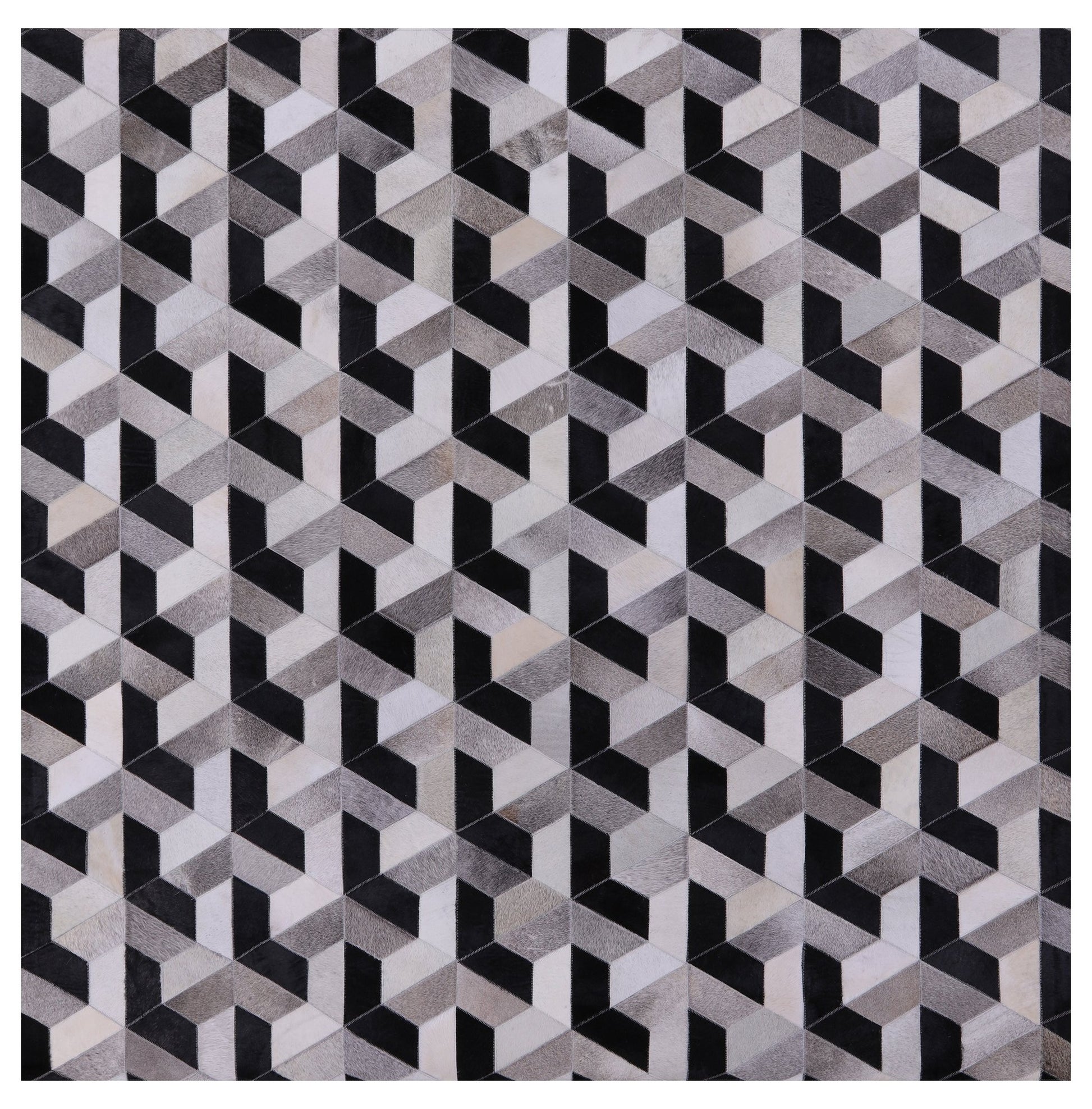 Square Natural Cowhide Hand Stitched Patchwork Rug - 7' 0" X 7' 0" - Golden Nile