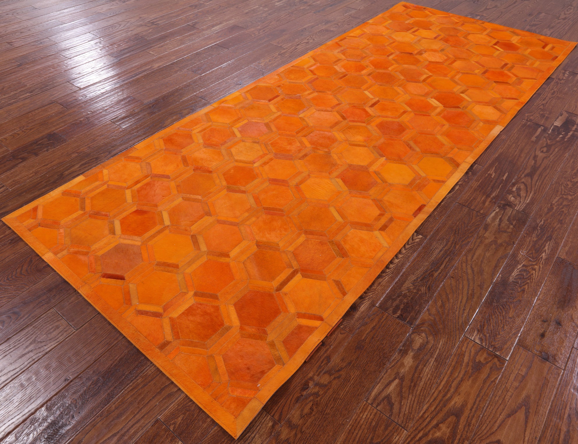 Natural Cowhide Hand Stitched Patchwork Runner Rug Golden Nile