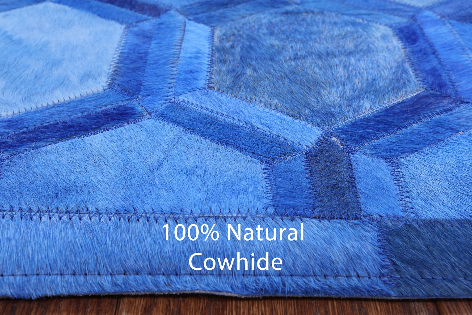 Blue Natural Cowhide Hand Stitched Patchwork Runner Rug - 2' 5" X 12' 0" - Golden Nile
