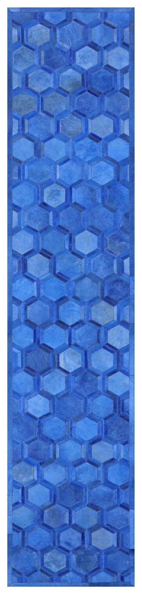 Blue Natural Cowhide Hand Stitched Patchwork Runner Rug - 2' 5" X 12' 0" - Golden Nile