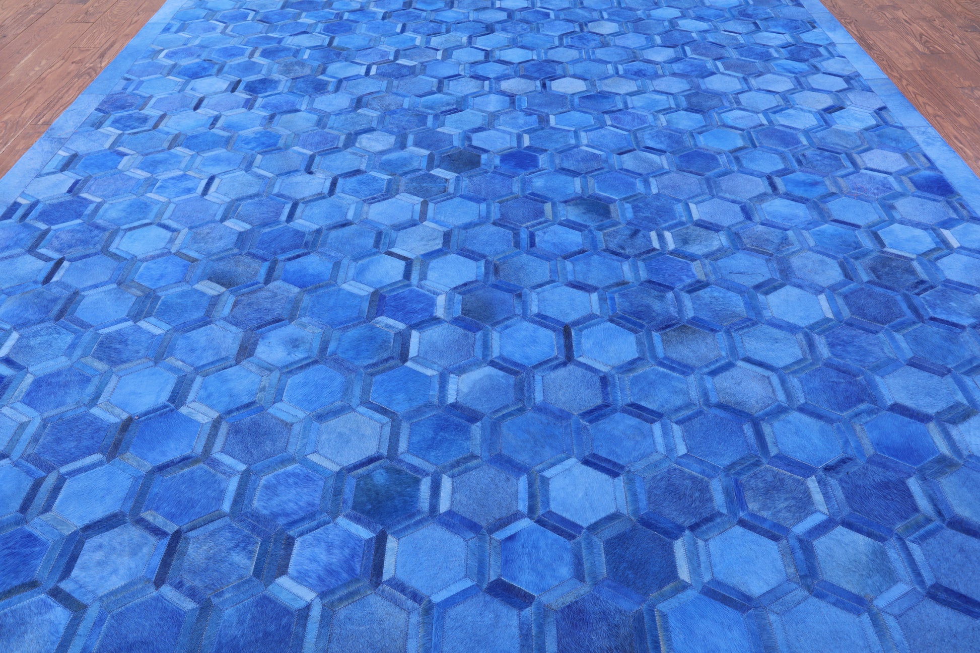 Blue Natural Cowhide Hand Stitched Patchwork Rug - 10' 0" X 14' 0" - Golden Nile