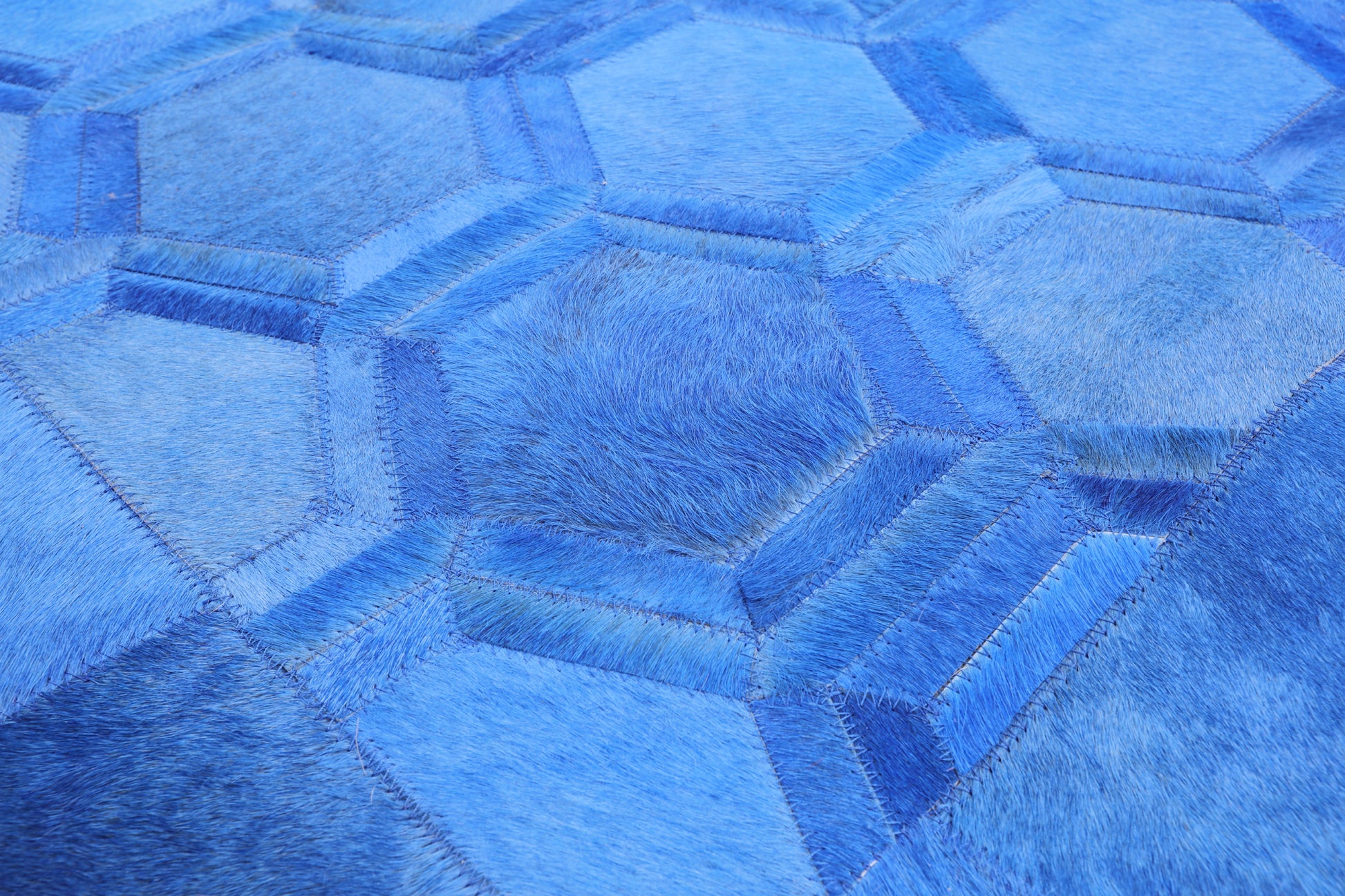 Blue Natural Cowhide Hand Stitched Patchwork Rug - 10' 0" X 14' 0" - Golden Nile