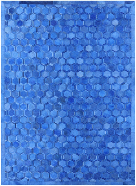 Blue Natural Cowhide Hand Stitched Patchwork Rug - 10' 0" X 14' 0" - Golden Nile