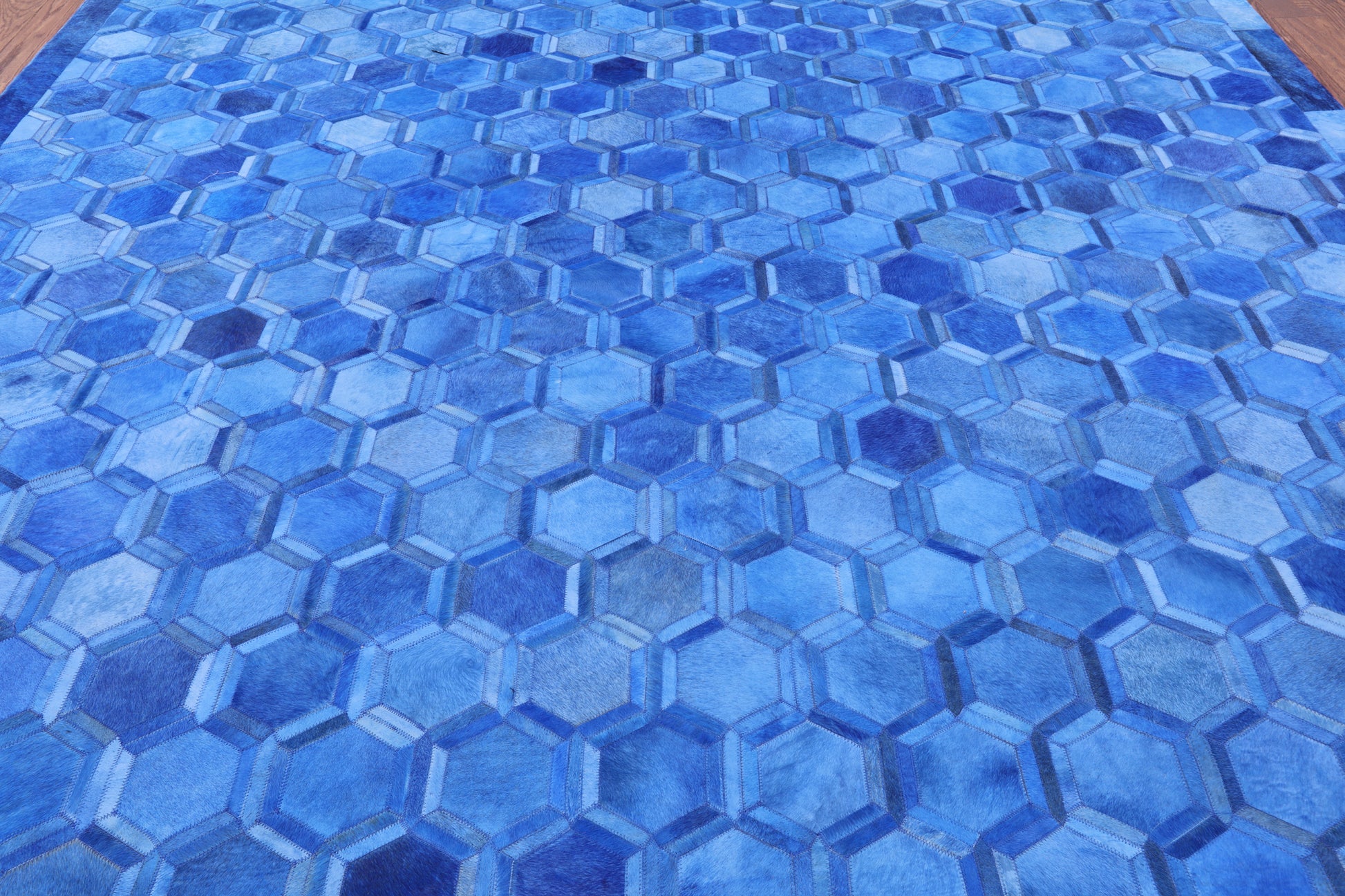 Blue Square Natural Cowhide Hand Stitched Patchwork Rug - 10' 0" X 10' 0" - Golden Nile