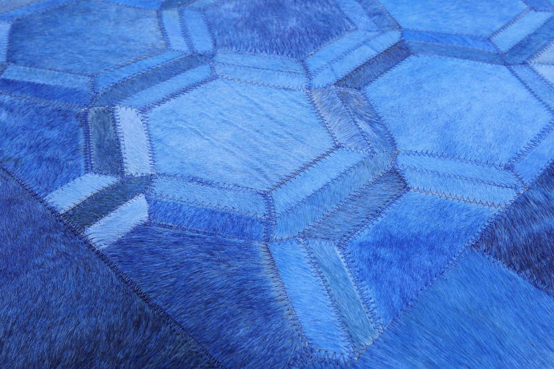 Blue Square Natural Cowhide Hand Stitched Patchwork Rug - 10' 0" X 10' 0" - Golden Nile