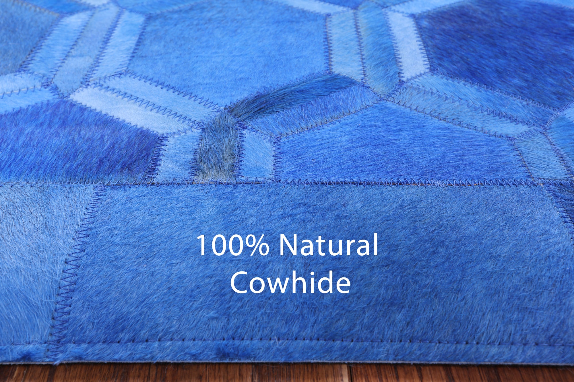 Blue Square Natural Cowhide Hand Stitched Patchwork Rug - 10' 0" X 10' 0" - Golden Nile