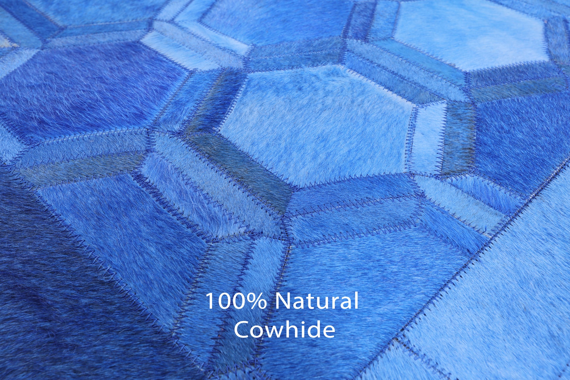 Blue Square Natural Cowhide Hand Stitched Patchwork Rug - 8' 0" X 8' 0" - Golden Nile