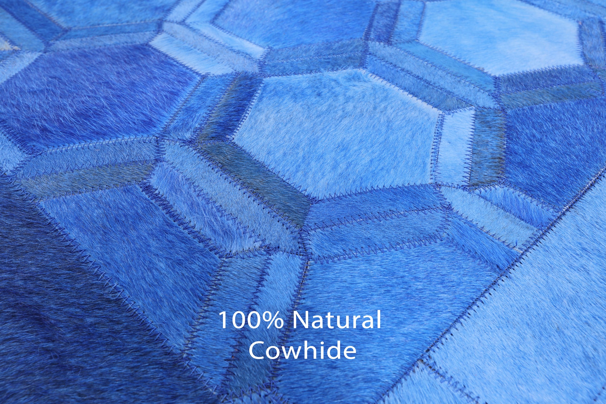 Blue Square Natural Cowhide Hand Stitched Patchwork Rug - 8' 0" X 8' 0" - Golden Nile