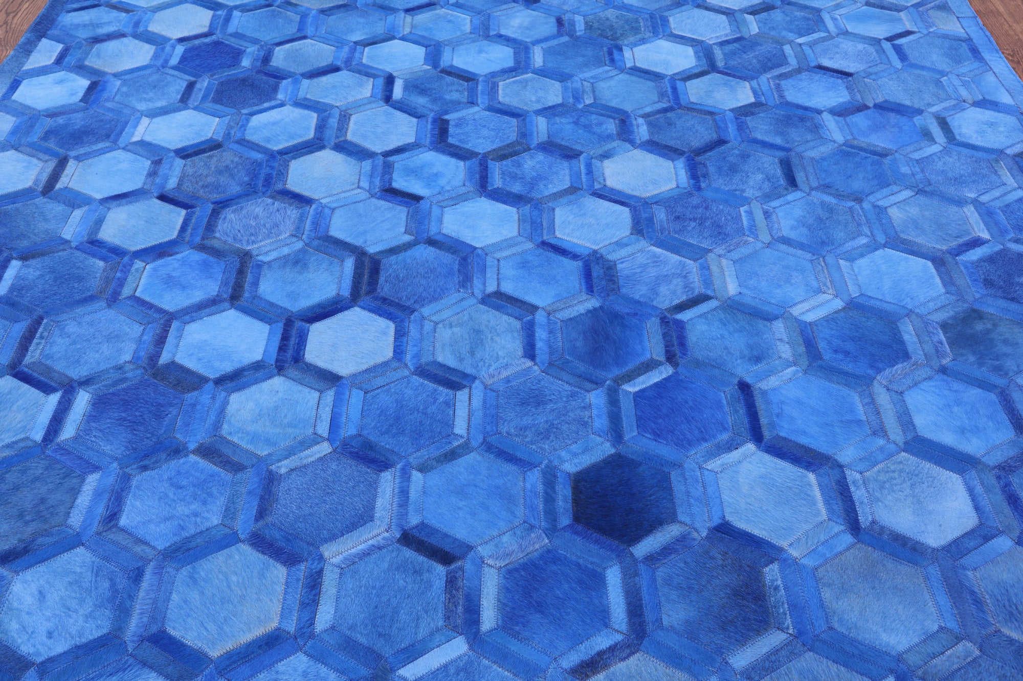 Blue Square Natural Cowhide Hand Stitched Patchwork Rug - 7' 0" X 7' 0" - Golden Nile
