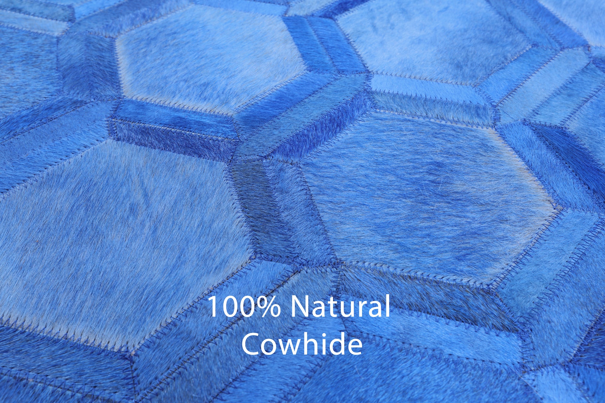 Blue Square Natural Cowhide Hand Stitched Patchwork Rug - 7' 0" X 7' 0" - Golden Nile