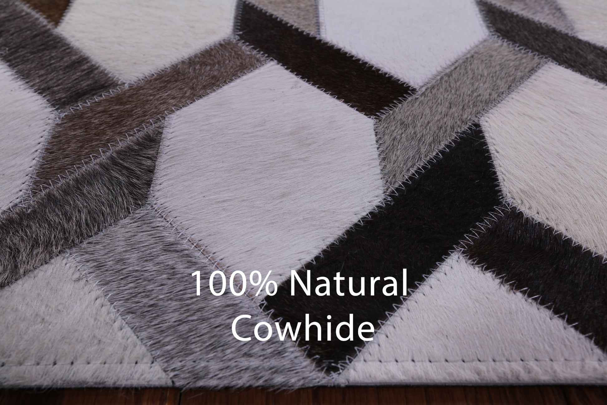 Natural Cowhide Hand Stitched Patchwork Rug - 4' 0" X 6' 0" - Golden Nile
